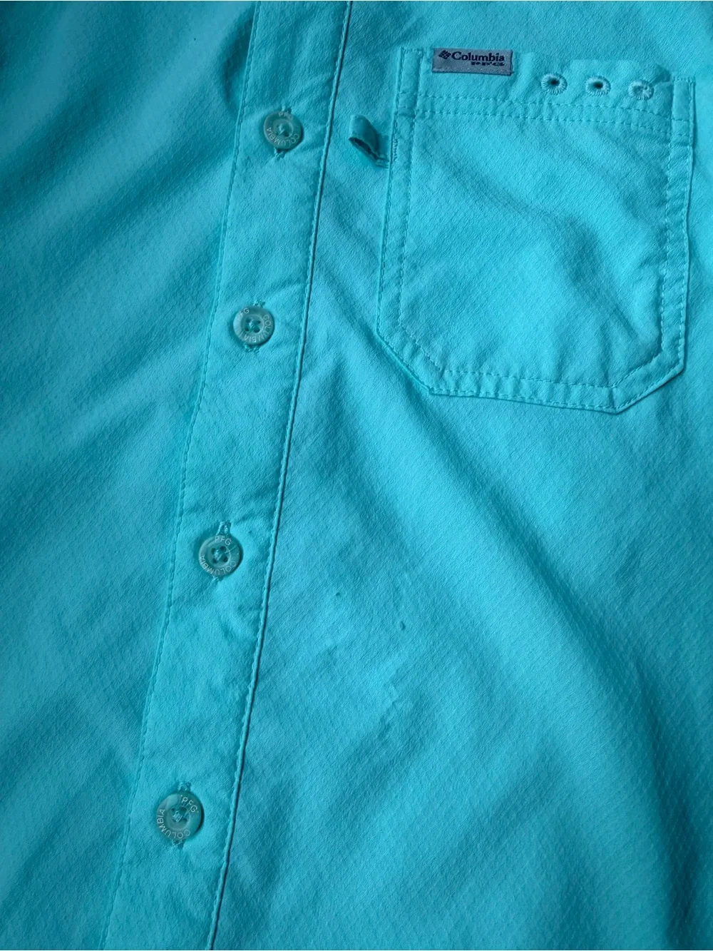 Columbia Boys' Short-Sleeve Button-Down Shirt in Aqua Turquoise